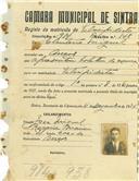 Registo de matricula de velocipedista em nome de Eleuterio Miguel, morador em Anços, com o nº de inscrição 914.