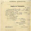 Registo de velocípede de marca Triunfo com o nº 1296, em nome de Henrique João Ferreira Faro, morador em Quinta dos Ramos, Boialvo.