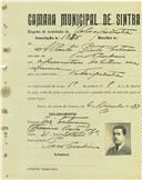 Registo de matricula de velocipedista em nome de Alberto Pinto Estêvão, morador em Pero Pinheiro, com o nº de inscrição 1836.