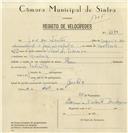 Registo de velocípede de marca Flecha, com o nº 6870, em nome de José dos Santos, morador em Queluz.