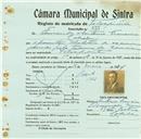 Registo de matricula de velocipedista em nome de Fernando António Francisco, morador em Cabrela, com o nº de inscrição 825.