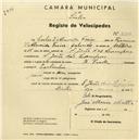 Registo de velocípede de marca A. Frade, com o nº 2510, em nome de Carlos d'Almeida Freire, morador em S. João das Lampas.