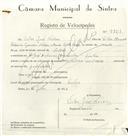 Registo de velocípede de marca Famel com motor Vitória, com o nº 9101, em nome de Vítor José Névoa, Sintra.morador em 