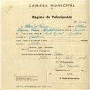 Registo de velocípede com o nº 3006, em nome de Albino José Ferreira, morador em Cacém.
