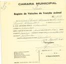 Registo de um veiculo de duas rodas tirado por dois animais de espécie bovina destinado a transporte de mercadorias em nome de Casimiro Duarte Alexandre, morador em Odrinhas.