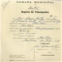 Registo de velocípede de marca Champion, com o nº 143, em nome de José Cipriano Cortez, morador em Montelavar.