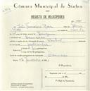 Registo de velocípede de marca Pombal, com o nº 5085, em nome de João Francisco Rosa, morador em Lameiras.