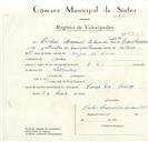 Registo de velocípede de marca :R.S., com o nº 8853, em nome de Carlos Manuel da Conceição Parreiras, morador em Covas.