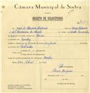 Registo de velocípede de marca Império, com o nº 7849, em nome de José de Oliveira Libanio, morador em Queluz.