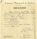 Registo de velocípede de marca Aranha com o nº 6283, em nome de Miguel Rodrigues Faria Alcobia, morador em Casais de Mem Martins.