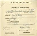 Registo de velocípede de marca James, com o nº 3268, em nome de Maria Helena Florido F. Barradas, morador em Praia das Maçãs.