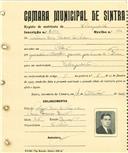 Registo de matricula de velocipedista em nome de António Dias Cardoso da Silva, morador em Belas, com o nº de inscrição 2100.
