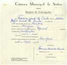 Registo de velocípede de marca Especial, com o nº 9196, em nome de Francisco Manuel da Cunha, morador em Assafora.