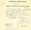 Registo de um veiculo de duas rodas tirado por dois animais de espécie cavalar e muar destinado a transporte de mercadorias em nome de Carlos Luís Pritt, morador em Almoçageme.