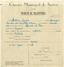 Registo de velocípede de marca Sachs, com o nº 7944, em nome de António Simões, morador em Negrais.