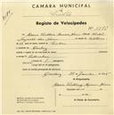 Registo de velocípede com o nº 1893, em nome de Maria Vitória Revesso Neves, moradora em Queluz.