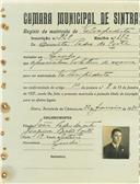 Registo de matricula de velocipedista em nome de Duarte Pedro da Costa, morador no Linhó, com o nº de inscrição 928.