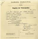 Registo de velocípede com o nº 1696, em nome de José Eugénio dos Santos, morador em Terrugem.