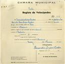 Registo de velocípede de marca Nacional, com o nº 554, em nome de Bernardino Lopes Cardoso, morador em Massamá.