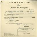 Registo de velocípede de marca Invicta, com o nº 3943, em nome de Armando Nunes da Silva, morador em Linhó.