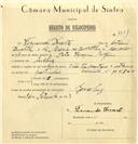 Registo de velocípede de marca Vilar, com o nº 6641, em nome de Fernando Duarte, morador em Queluz.