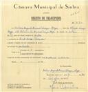 Registo de velocípede com o nº 7280, em nome de António Augusto Amaral Mayer, morador em Rio de Mouro, Serradas.