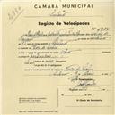 Registo de velocípede de marca Alfa, com o nº 1734, em nome de Maria Helena Cardoso Figueiredo de Moura, moradora em Vale de Lobos.