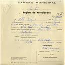 Registo de velocípede de marca Oriental, com o nº 567, em nome de Abel Marques, morador em Vila Verde.