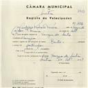 Registo de velocípede com o nº 4382, em nome de Custódio Pedroso Ferreira, morador em Várzea de Sintra.