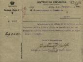 Ofício pelo Chefe do Distrito de Recrutamento e Reserva nº 1, João Passos Pereira de Castro Júnior, ao Administrador do Concelho de Sintra, enviando o titulo de isenção de José Anselmo de Oliveira, de S. Martinho.