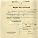 Registo de velocípede de marca Mauritania, com o nº 1261, em nome de António Urmal, morador em Pero Pinheiro.
