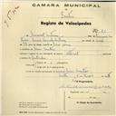 Registo de velocípede de marca Nacional, com o nº 81, em nome de Manuel Martins, morador em Mem Martins.