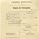 Registo de velocípede de marca The Sunn, com o nº 1725, em nome de Rodrigo de Ávila Pegado Pereira Machado, morador em Sintra.