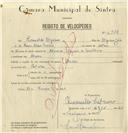 Registo de velocípede de marca Saches, com o nº 6916, em nome de Romoaldo Cipriano, morador em Maceira.