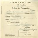 Registo de velocípede de marca E.J.F., com o nº 3155, em nome de Augusto Joaquim Domingos, morador em Pero Pinheiro.