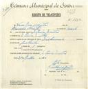 Registo de velocípede com o nº 4774, em nome de Vasco José Mata, morador em S. Pedro de Sintra.