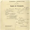 Registo de velocípede de marca Olia Davis, com o nº 1275, em nome de Manuel Rodrigues, morador em Peroleite.