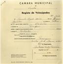 Registo de velocípede com o nº 1245, em nome de Gonçalo Miguel Adrião, morador em Terrugem.