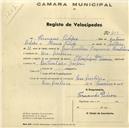 Registo de velocípede de marca Olympique, com o nº 412, em nome de Hernano Pedroso, morador em Pero Pinheiro.