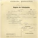 Registo de velocípede de marca Olympique, com o nº 838, em nome de António Conceição Pinto, morador em Sabugo.