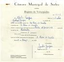 Registo de velocípede de marca Sachs, com o nº 8698, em nome de Júlio Gaspar, morador em S. Pedro de Sintra.
