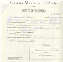 Registo de velocípede de marca Barko, com o nº 4997, em nome de Manuel Rosa, morador em Linhó.