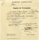 Registo de velocípede de marca Riviera, com o nº 1432, em nome de Maria Helena de Oliveira Rodrigues, moradora na Avª Heliodoro Salgado, Sintra.