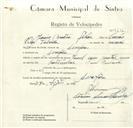 Registo de velocípede de marca Famel, com o nº 9216, em nome de Jaime Marta Pilar, morador em Assafora.