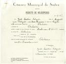 Registo de velocípede de marca Saches, com o nº 8381, em nome de João Cardoso Salgado, morador em Chilreira.
