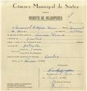 Registo de velocípede com o nº 6867, em nome de Manuel Rodrigues Graça, morador em Queluz.