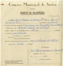 Registo de velocípede de marca Alma, com o nº 8088, em nome do Padre José Miguel Ferreira de Moura, morador em Casa de Saúde do Telhal.