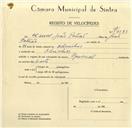 Registo de velocípede de marca Nacional, com o nº 9578, em nome de Manuel João Patrão, morador em Odrinhas.