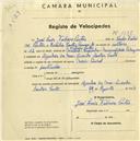 Registo de velocípede de marca Meca Dural, com o nº 3197, em nome de José Luís Fabeiro Portas, morador em Azenhas do Mar.