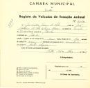 Registo de um veiculo de duas rodas tirado por dois animais de espécie muar destinado a transporte de mercadorias em nome de José Ventura Tavares de Melo, morador na Idanha.